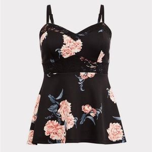 Black floral peplum tank top